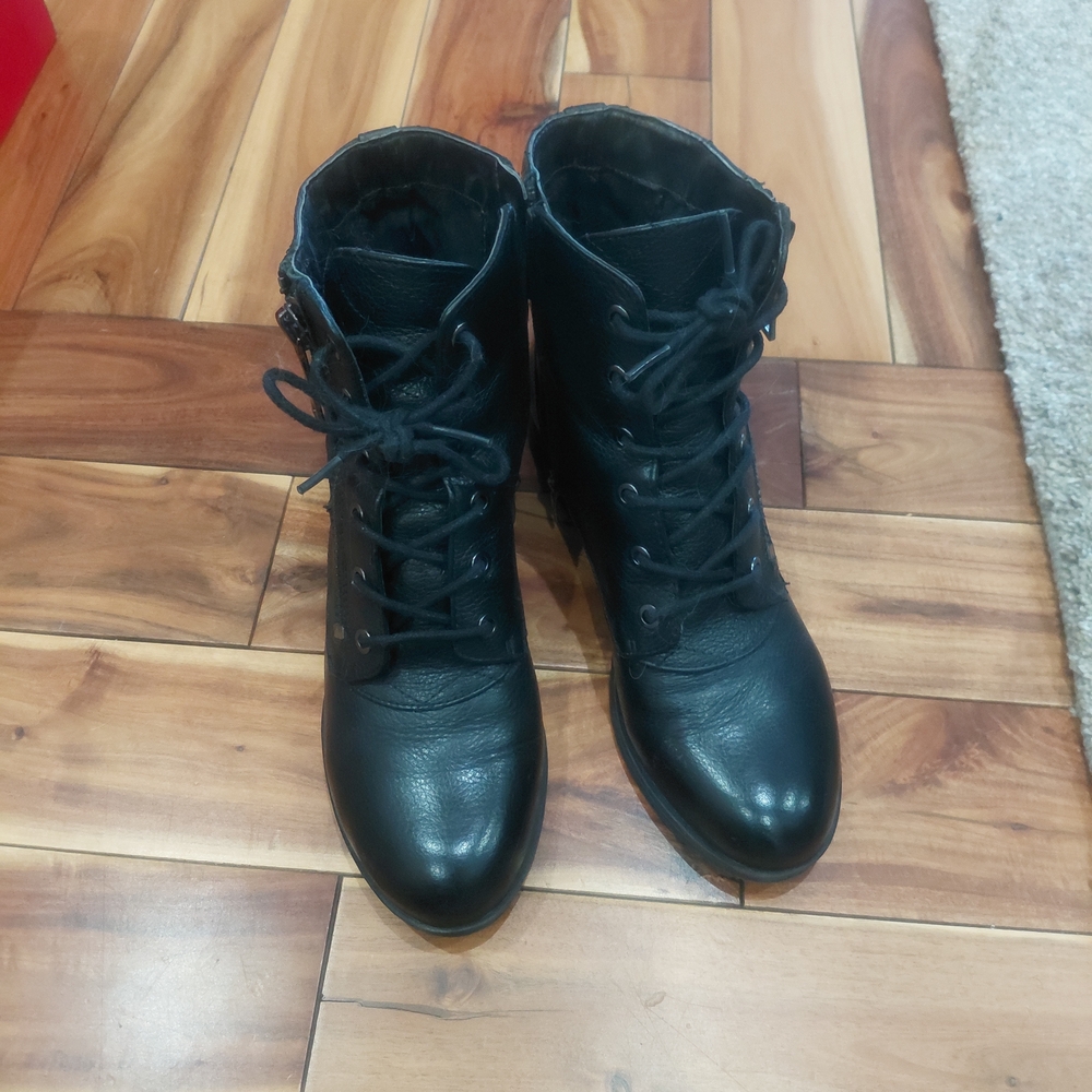 Marc Fisher Black Lace-Up Ankle Boots